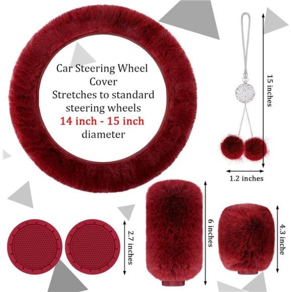 6 Pieces Fluffy Car Accessories Set Fluffy Steering Wheel Cover Soft Fuzz - Picture 4 of 6